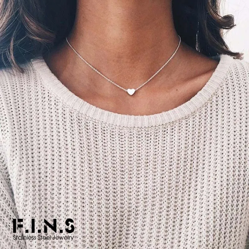 

F.I.N.S Three-tones Stainless Steel Necklace for Women Tiny Heart Dainty Pendant Necklace Clavicle Chokers Necklaces for Women