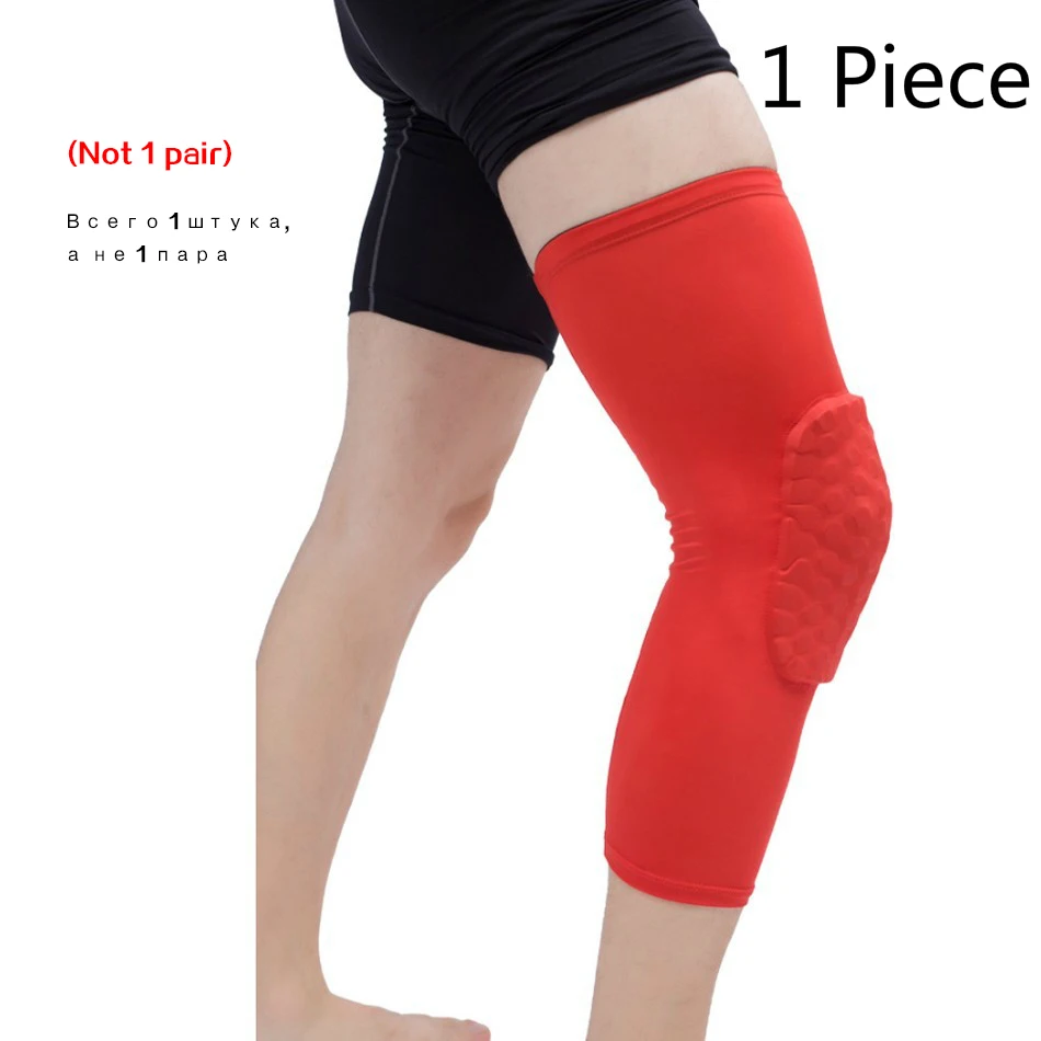 Long Knee Red REXCHI 1 шт. ячеистые наколенники рукав баскетбольная скобка эластичные защитные наколенники шестерни коленной чашечки пены поддержка волейбола - Цвет: Long Knee Red