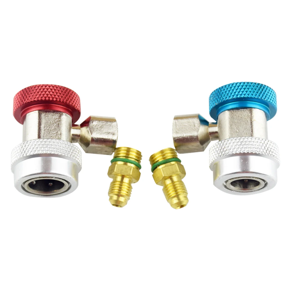 

Adjustable R134A Quick Coupler Connector Adapter Fitting High Low 1/4" SAE HVAC Freon Manifold Gauge Hose Connector Kit