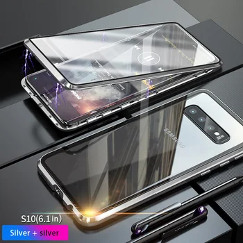 

Metal Magnetic Phone Protective Case Tempered Double Side Glass Transparent Phone Protective Case for Samsung S10 S10P S10E M20