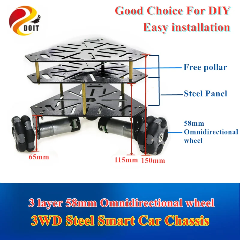 3WD Omni колеса робот шасси автомобиля пятно стальная рама с 3 шт. DC 9V мотор для DIY