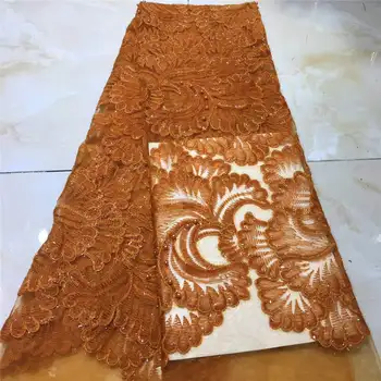 

2019 Latest French Nigerian Lace Fabric High Quality 3d Sequins Lace For Wedding African French Tulle Lace Fabric 5 Yards