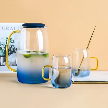 

Newly Blue Gradient Color Marble Cold Water Glass Bottle Set High Temperature Resistant Glass Jar Jug Kettle