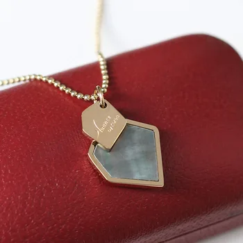 

Irregular geometry gray shell pendant necklace stainless steel gold letter dainty bead chain necklace for women fashion 2020