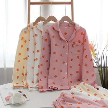 

Autumn And Winter Women'S Air Layer Pajamas Small Orange Korean-Style Female Students Thickened Pure Cotton Clothing Who