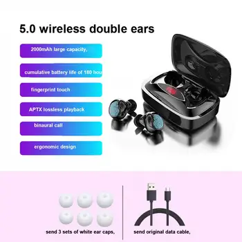 

TWS Bluetooth 5.0 Fingerprint Touch Wireless Bluetooth Earphone Waterproof Headset With Charging Box Intelligent Digital Display