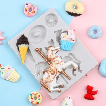 

Carousel & Ice Cream Mold Fondant Cakes Decorating Tools Silicone Mold Sugarcraft Chocolate Baking Tools For Cakes Gumpaste Form