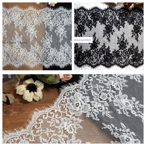 3 м/лот Ширина 40 см черного и белого цвета изысканное кружево с ресничками DIY