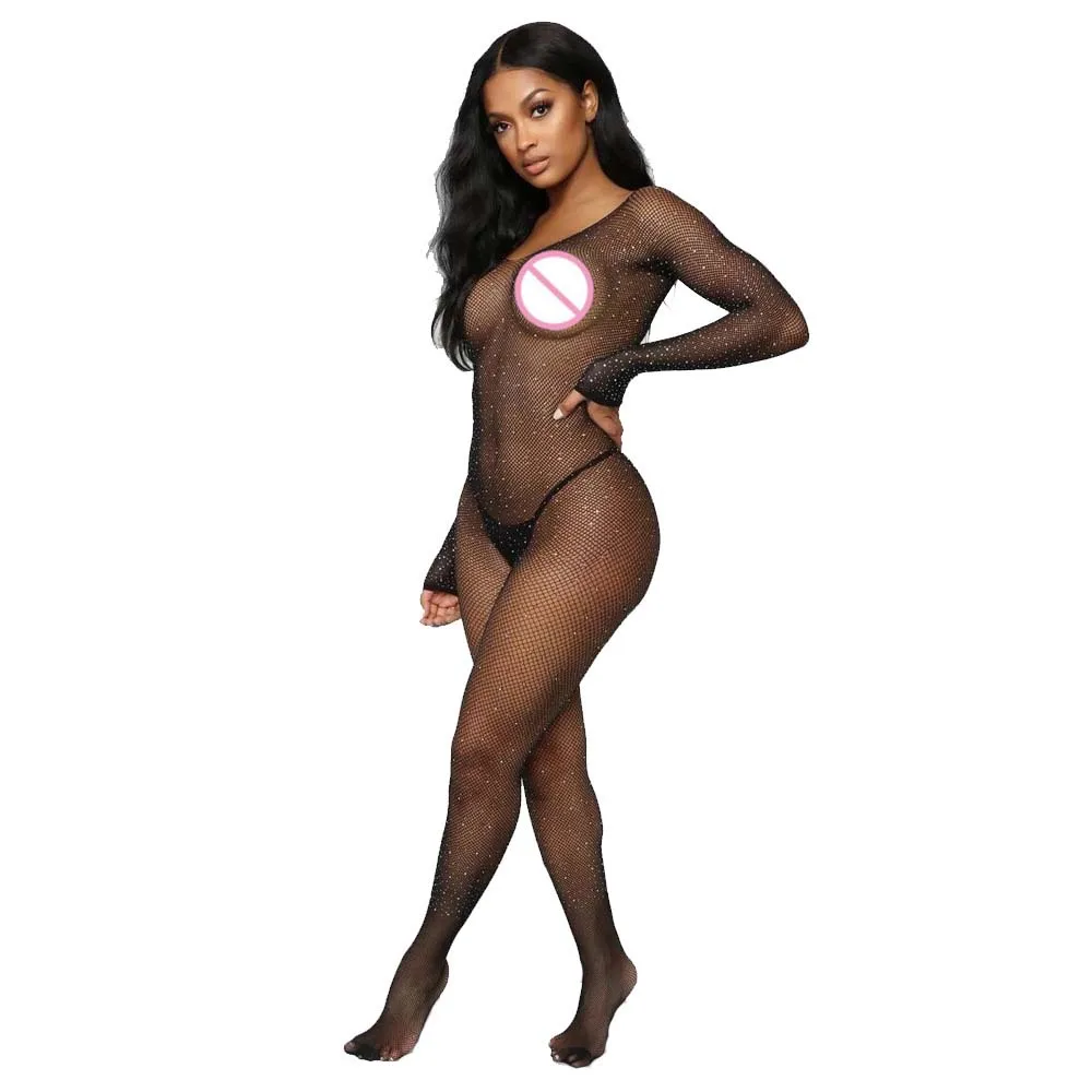 Goocheer Sexy Lingerie For Women Crystal Sexy Mesh Pantyhose Open Crotch Sexy Fishnet Tights Hollow Out Body Sexy Stockings