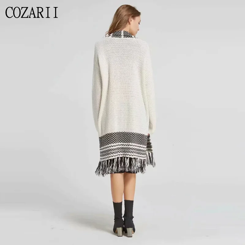 COZARII, новинка, весна-осень, свитер для женщин, повседневный стиль, полосатый узор, трикотаж, длинный рукав, длинный кардиган, свитера, женские топы