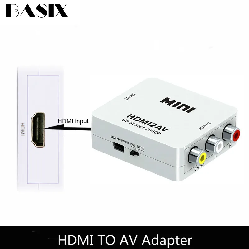 Basix HDMI в AV адаптер 1080P видео конвертер HDMI2AV адаптер конвертер коробка поддержка NTSC PAL выход HDMI в AV кабель адаптер