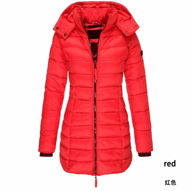 Zogaa Women Long Parkas Winter Warm Hooded Coat Solid Color Slim Cotton Padded Jacket Female Long Parka Women Wadded Feminina
