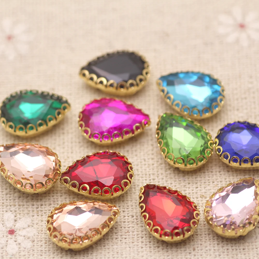 

10x14mm sew on rhinestone with gold base claw Flatback mix color crystal strass for DIY wedding party dress hats shoes clothing