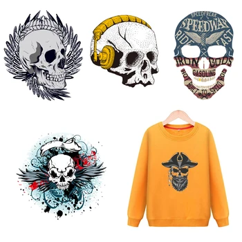 

Skull Patch Iron on Transfer Letter Patches for Kids Clothing DIY Vynil T-shirt Badge Stickers Applique on Clothes Heat Press H