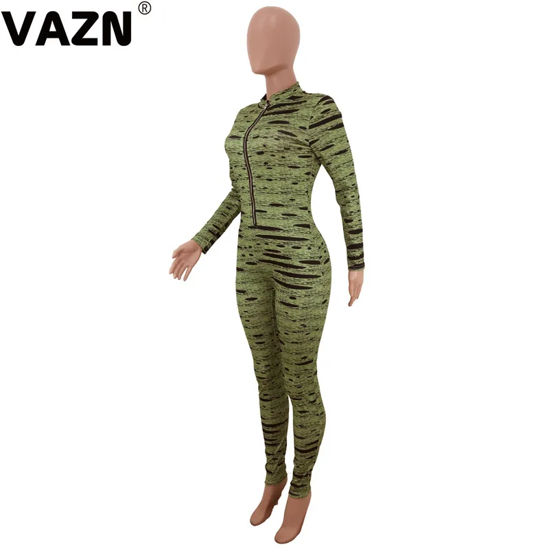 VAZN SHH8073 Autumn 3 Color New Mature Age Sexy Club Fashion Zipper Full Sleeve Women Elastic Skinny Long Pencil Jumpsuits
