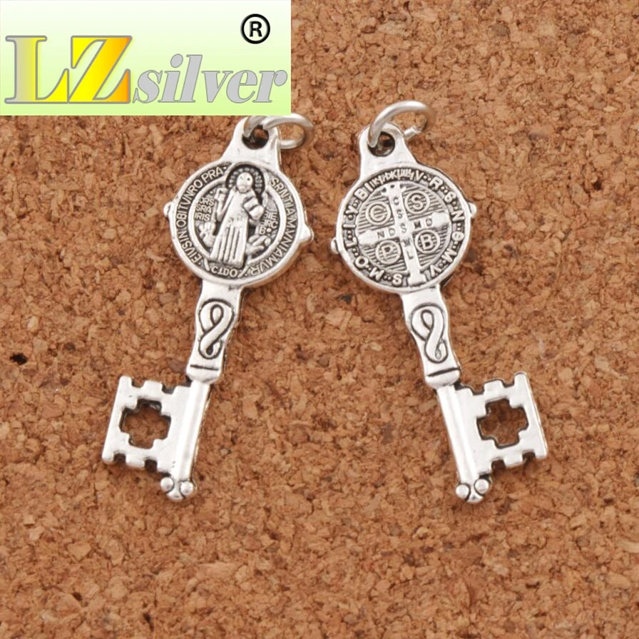 Cristo Redentor St Saint Benedict Medal Cross Key Charms Pendants 150pcs Zinc Alloy  Bronze Jewelry DIY T1640 12.5x32.7mm