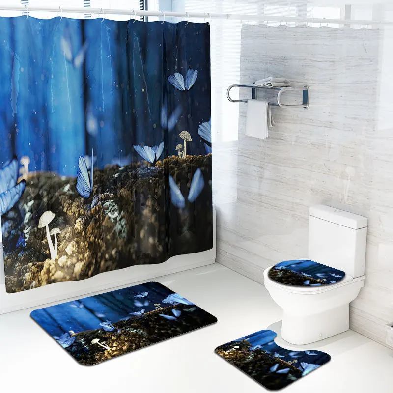 Zeegle Креативный цветочный коврик для ванной и занавеска для душа, Набор моющихся ковриков для ванной, набор ковриков для туалета с крючками, нескользящий коврик для ванной комнаты - Цвет: YL73 and SY211