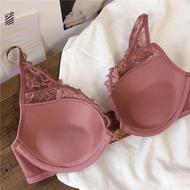 Sexy Backless Bra And Panty Set Lace Front Closure Seamless Push Up Underwear deep-v neck brassiere Briefs Women Lingerie Sets bra and brief sets