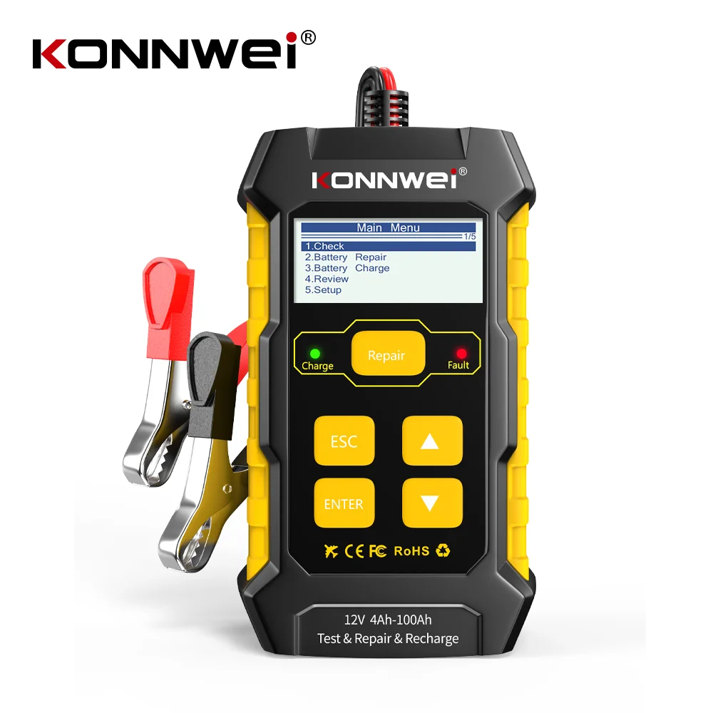 

KONNWEI KW510 Car Charger 12V Battery Tester 5A Gel Battery Charger Power Bank Pulse AGM Wet Dry Lead Acid Auto Repair Tools