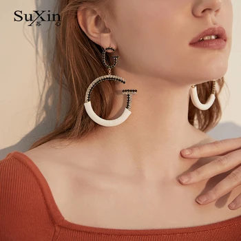 

SuXin earrings 2020 new simple English letter-G earrings for women long zircon pendant earrings jewelry gift