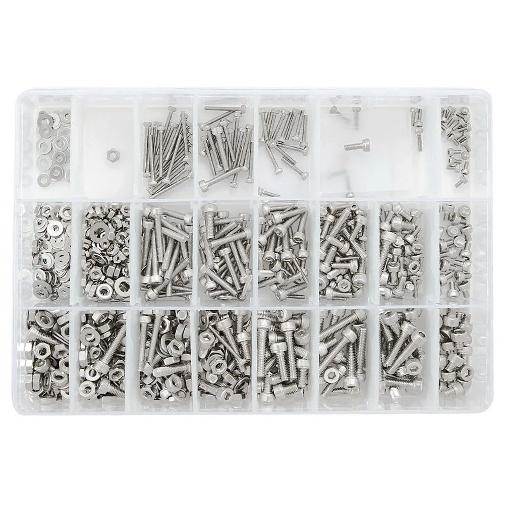 

1080PCS Portable Washer Hex Socket M2 M3 M4 Thread Assortment Nut Bolt Set With Storage Box Stainless Steel Hardware Accessories