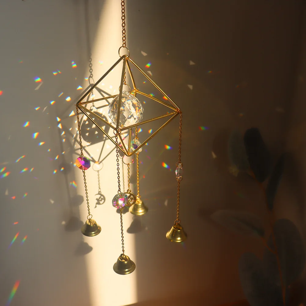 Sun Catcher Crystal Pendant Sun Catchers Crystal Windchimes Star Moon Pendant Hexagon Prisms Sun Light Catcher Garden Window Wedding Hanging Drop Home Decor Wind Chime