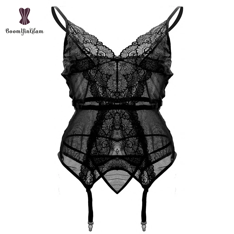 

Black Red Gray Women‘s Strap Corset Bustier Sexy Sleepwear Translucent Lingerie With Suspenders 1026#