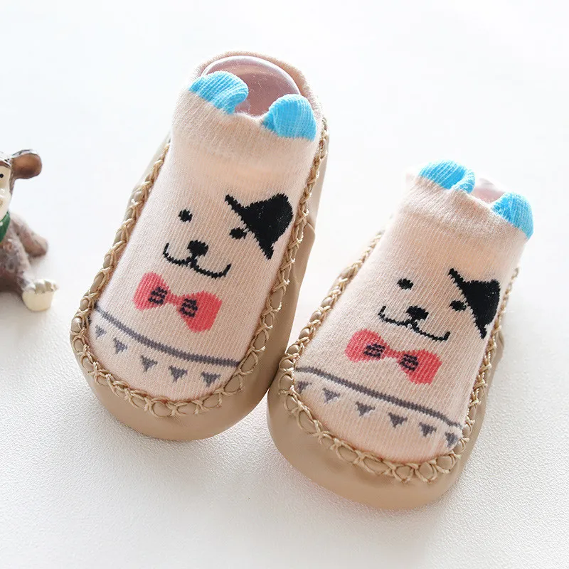 Детские носки с резиновой подошвой для новорожденных девочек и мальчиков, осенне-зимние детские носки-тапочки, нескользящие носки с мягкой