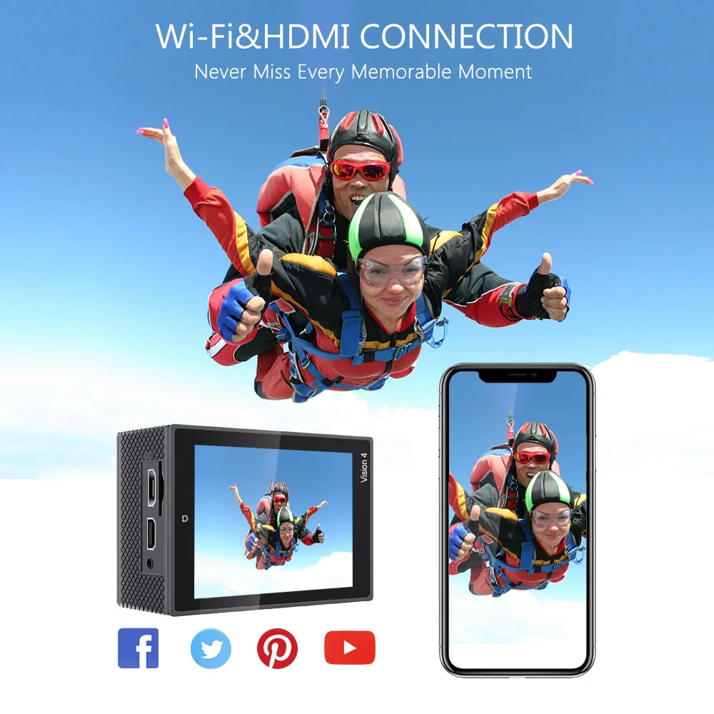 AKASO 4 K/30fps Экшн камера с защитой от тряски EIS 16 МП подводная WiFi Спортивная Поддержка
