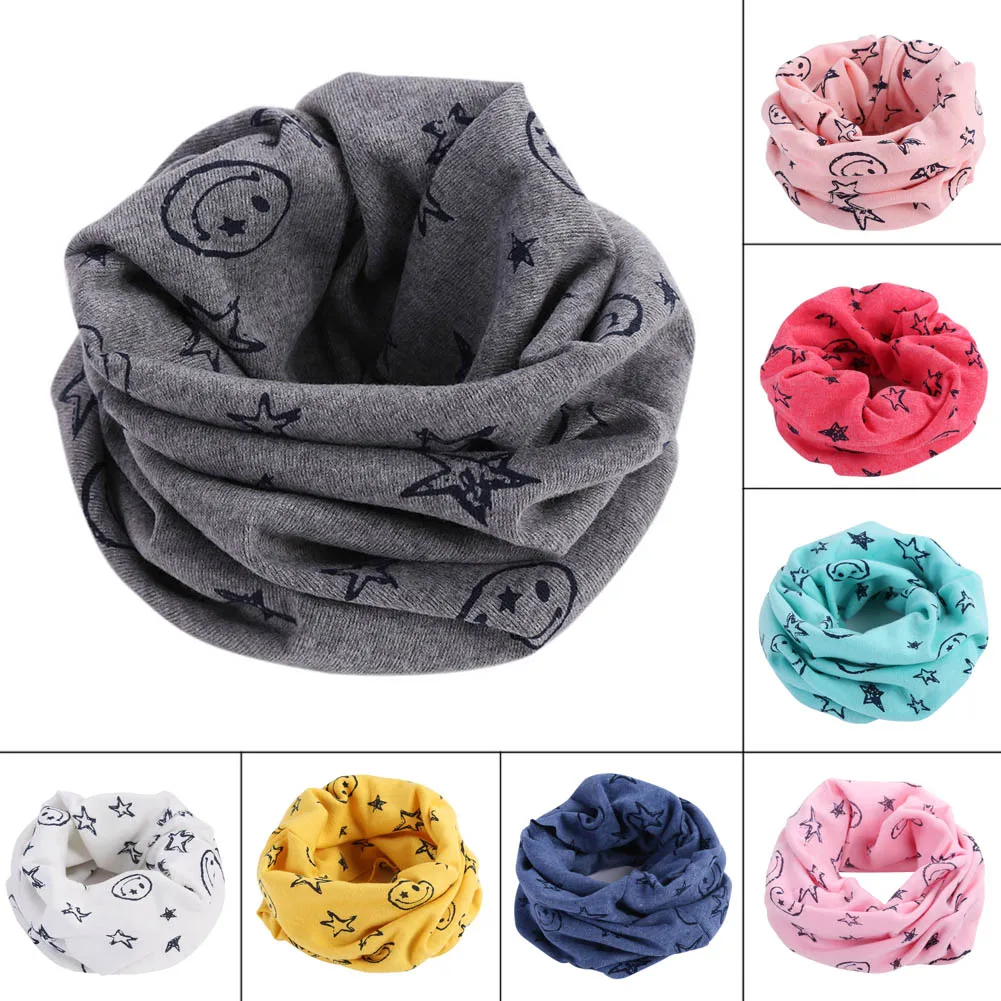 

Spring Autumn Children's Cotton Baby Kids Scarves Warm Loops Neckerchief Smile Face Child Collar O Ring Magic Neckerchief O66