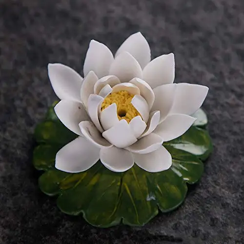 

PHILOGOD Incense Burner Handcrafted Ceramic Glazed Leaves Flower Styling Sticks Holders Censer Tray (style1)