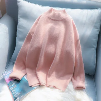 

turtleneck solid knitted women sweater solid loose thicken warm lady elegant pulls fashion outwear coat tops