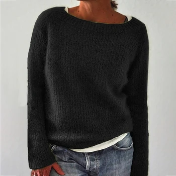

Women's Solid Color Sweater Loose Knitted Sweater Round Neck Sweater Long Sleeve Sweater Wild Sweater