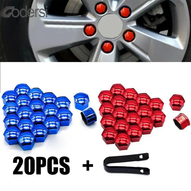 X AUTOHAUX 20pcs 21mm Blue Plastic Car Wheel Nut Lug Hub Covers Dust Caps