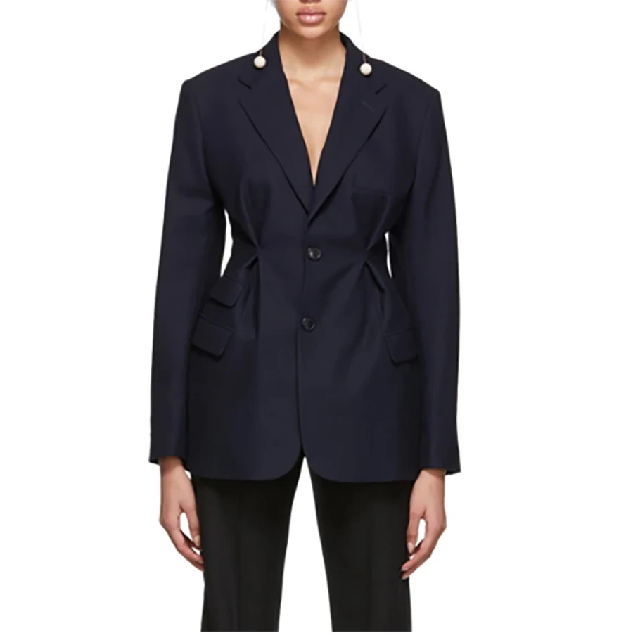 

2019 Autumn New Design Coats and Jackets Women Draped Slim Elegant Coat Turn-down Single Breasted Full Sleeve Casual Top