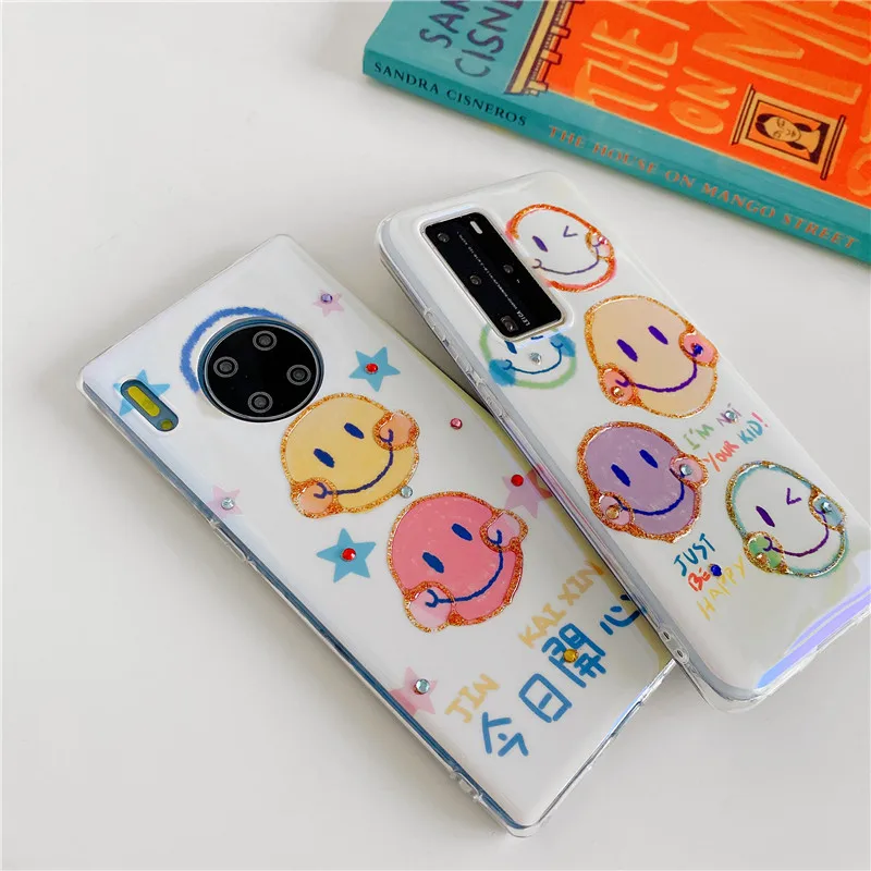 Забавный блестящий чехол для телефона с улыбающимся лицом Huawei P30 Pro P40 Mate30 Honor30 Honor
