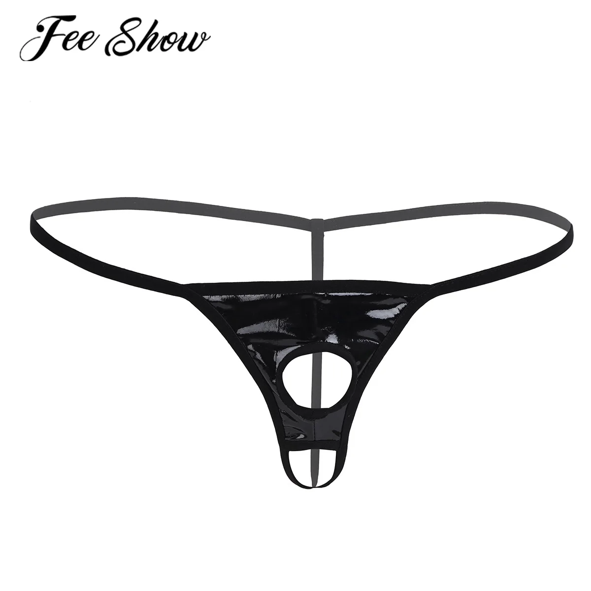 Men Lingerie Sex Underwear Patent Leather G-string Thong Bikini Underwear Underpants with Penis Holes Hot Sexy Panties for Sex