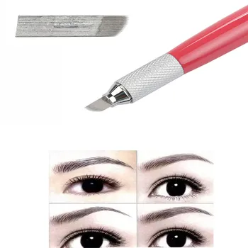 

10pc eyebrow needle Stainless Steel Tattoo red leather 12 stitches Permanent Makeup Manual Oblique Eyebrow Y11.1