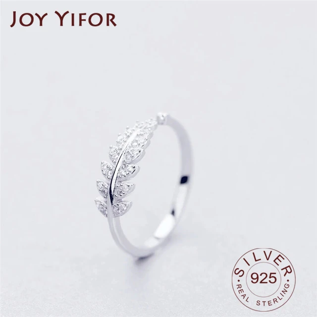 Opening-Rings 925-Sterling-Silver Resizable Personality Female Fashion Fresh SRI025 Sweet-Branch-Leaf