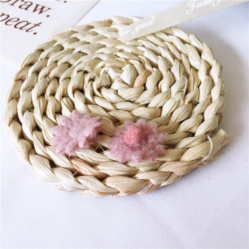 pink 24 шт./лот 2,2 см шерсть цветок аппликации для лук клип аксессуары DIY Детская ткань патчи - Цвет: pink