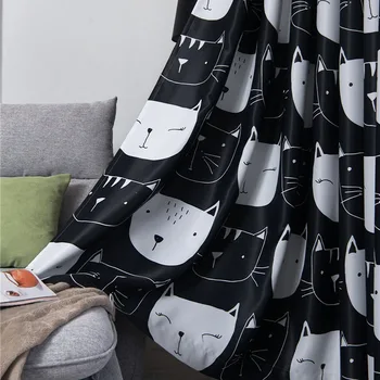 

Children's Room Cartoon Cute Big Face Cat Print Blackout Curtain Custom Living Room Blackout Curtain Modern Home Decor T164#4