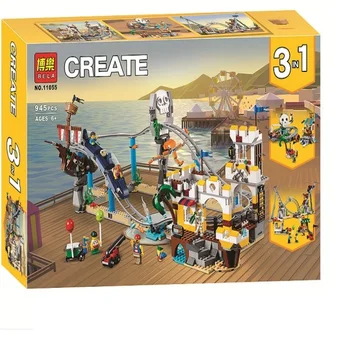 

2020 New 945 piece 3 in 1 pirate roller coaster beautiful compatible 31084 building blocks brick toy