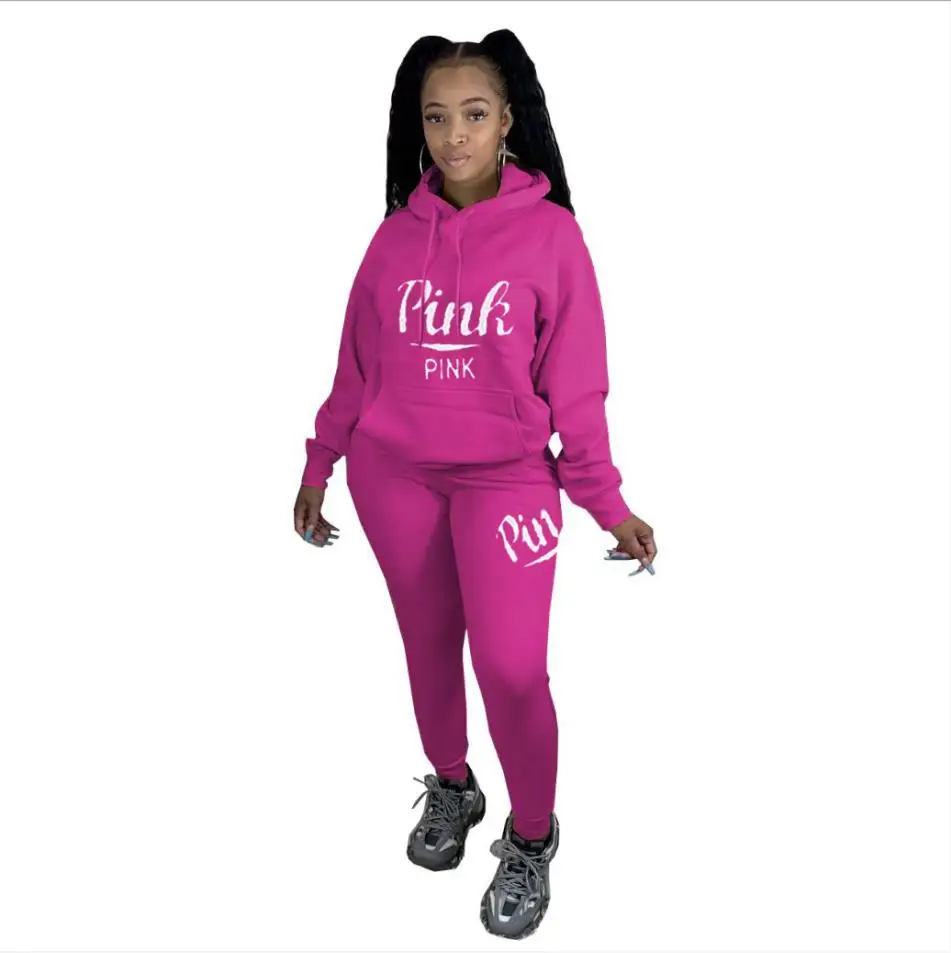 Pink Letter Print Tracksuits Women 