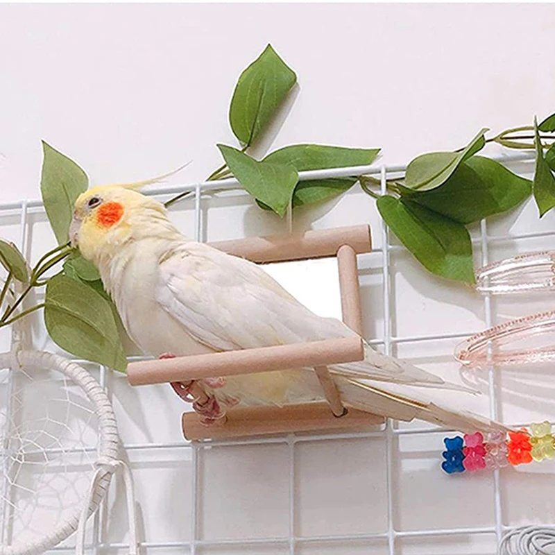 1pc Pet Bird Mirror Wooden Play Toy With Perch For Parrot Budgies Parakeet Cockatiel Conure Finch Lovebird Cage for Calopsita | Дом и сад