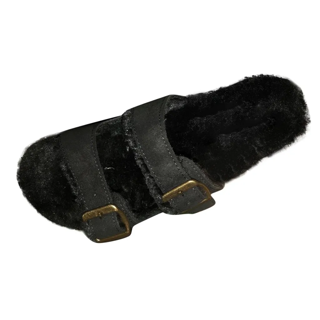 Black women's sandals shoes with ties Women's Buckles Outdoor Slippers Warm Winter Shoes Causal Anti-Slip Indoor Shoes#3 - Color: Black