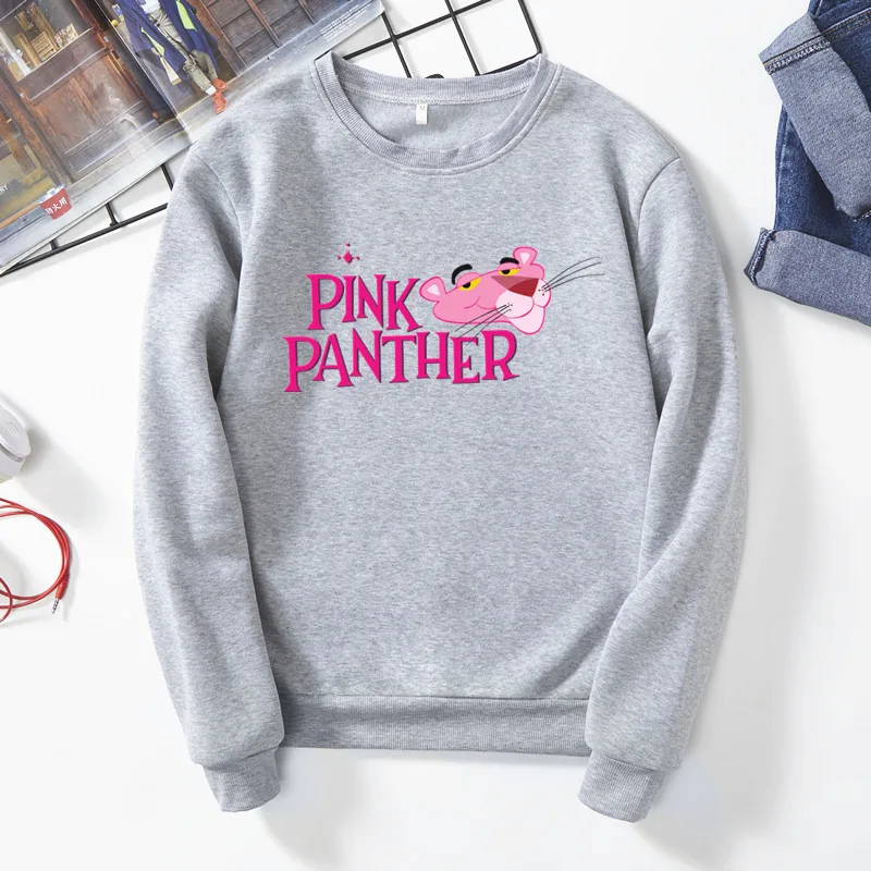 Серый Dreamlikelin Kawaii Толстовка для женщин осень зима флисовая толстовка Милая Розовая пантера с принтом размера плюс женская модная одежда - Цвет: Серый