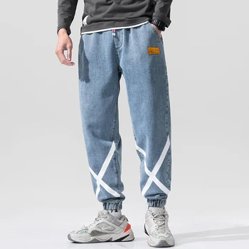 

2020 new 5XL 4XL Men's Slim Fit Straight Ripped Distressed Pleated Knee Patch Denim Pants Stretch Jeans fashion