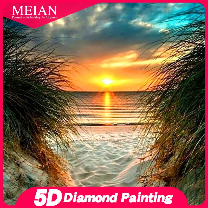 MEIAN &quotSunset beach scenery&quot Dispaint Full Square/Round Drill 5D DIY Diamond Painting Embroidery Cross Stitch Home Decor | Дом и сад