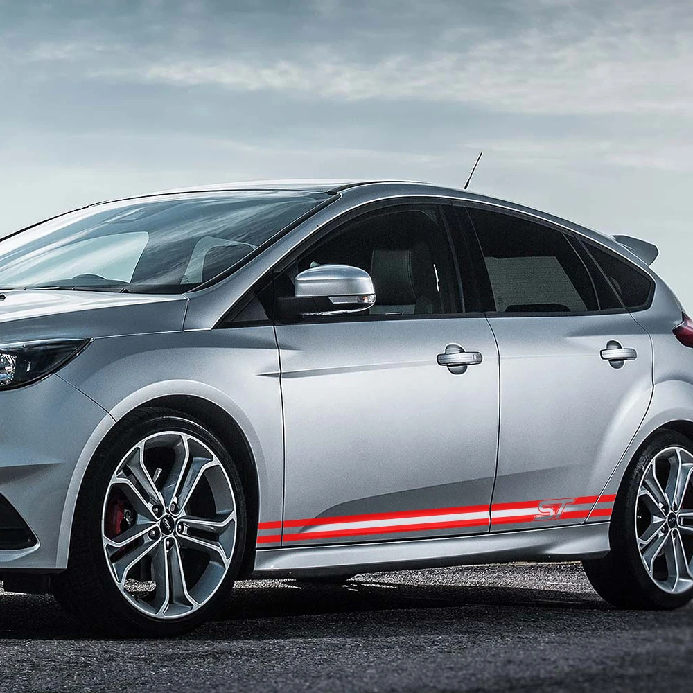 2 шт./лот наклейки для стайлинга автомобилей для Ford Focus ST Sport боковой двери юбки Полосы Светоотражающие Авто кузова Декор виниловые наклейки аксессуары