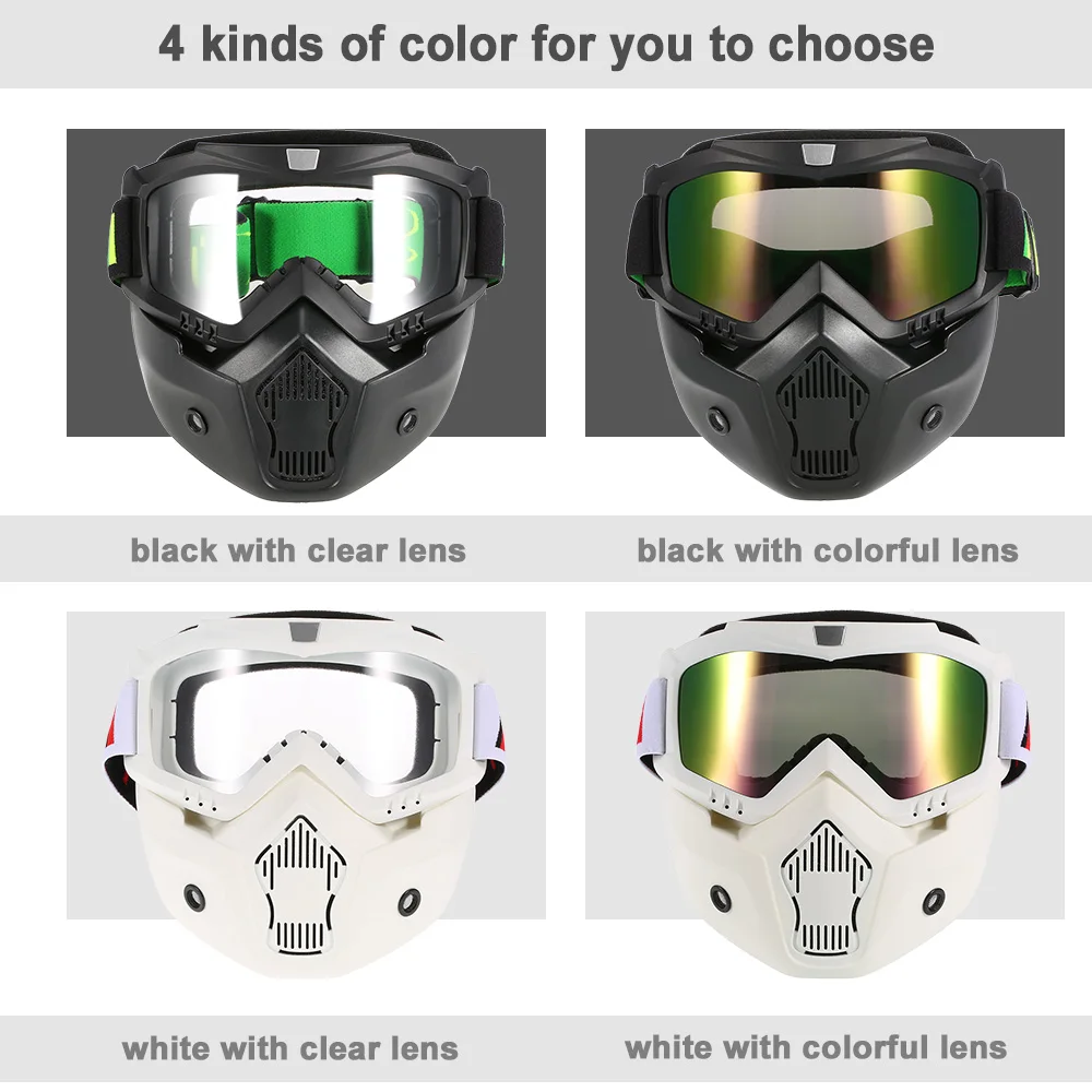 

Mortorcycle Mask Detachable Goggles and Mouth Filter for Open Face Helmet Motocross Ski Snowboard